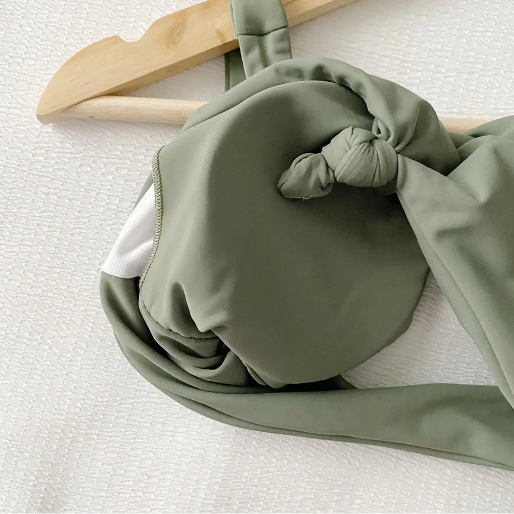 Knotted Bottom Green Bikini Top
